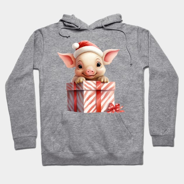 Baby Christmas Pig With Gift Hoodie by Chromatic Fusion Studio